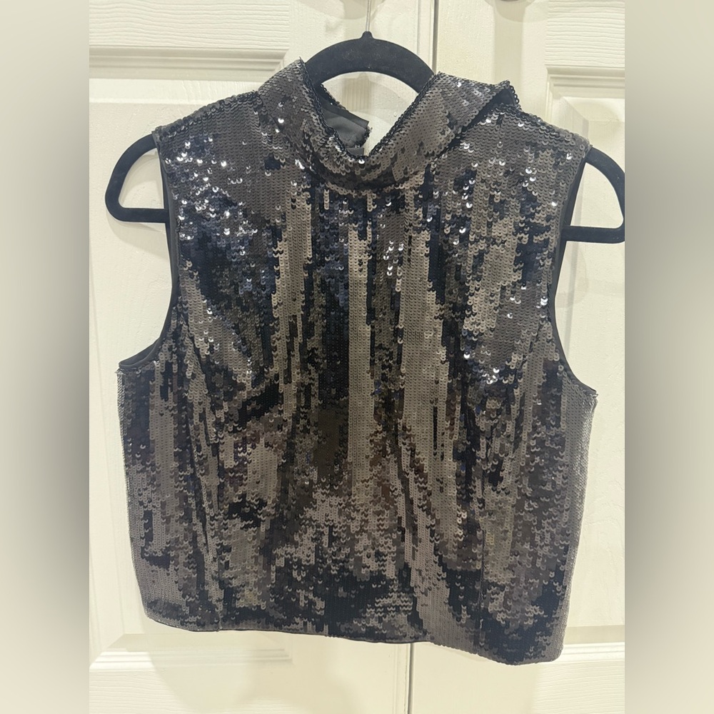 Theory Black Sequin Sleeveless Blouse